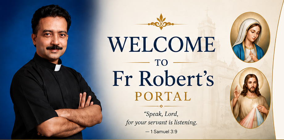 Fr. Robert Joseph Gonsalves with devotional images of Mary and Jesus
